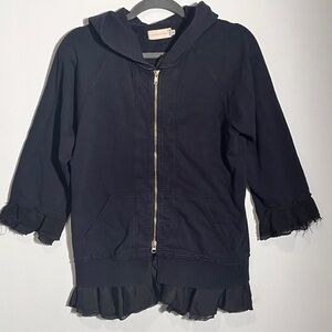 4 Love and Liberty Navy Blue Hoodie with Black Ruffles on trim Large